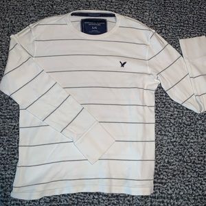 Large American Eagle Outfitters long sleeve white shirt with gray stripes